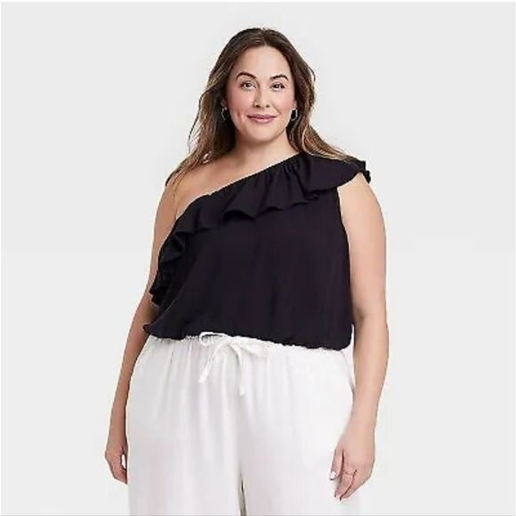 🆕🔥One-Shoulder Crop Top from Ava & Viv - Black - Picture 1 of 2